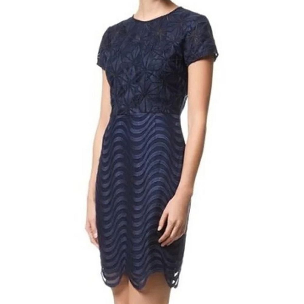 Reiss Anita Jacquard Cocktail Dress Size 10 Navy Blue Formal Evening